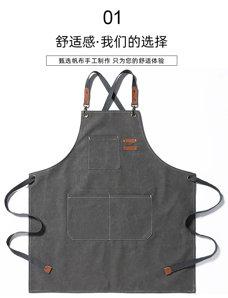 【 Chi Jia 】 Thickened canvas denim apron for foreign trade, home barista, kitchen, restaurant, hairdresser, work apron pic 3