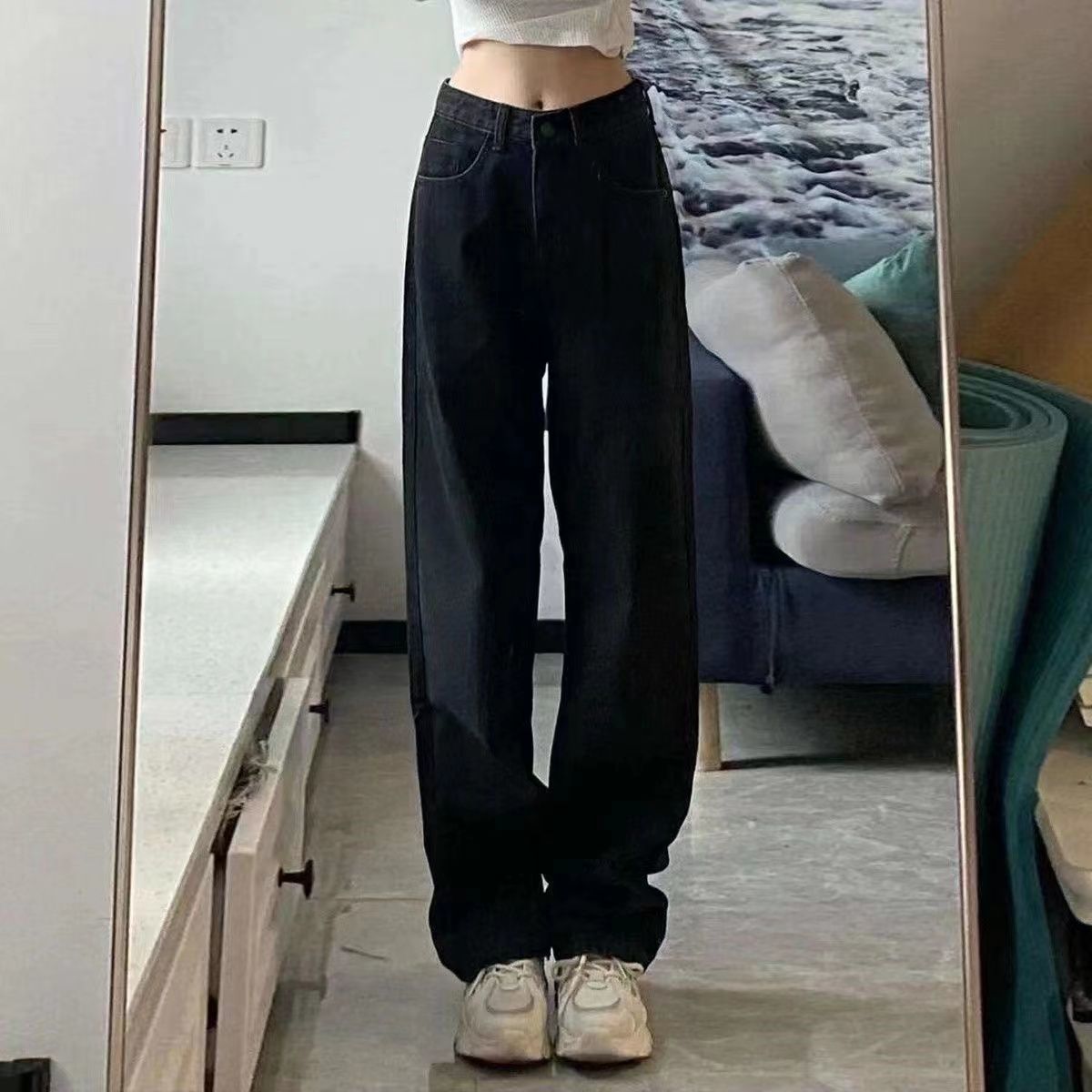 High-waisted jeans 2025 Spring/Autumn new style slimming loose pleated wide-leg straight leg casual drape floor-length pants pic 7