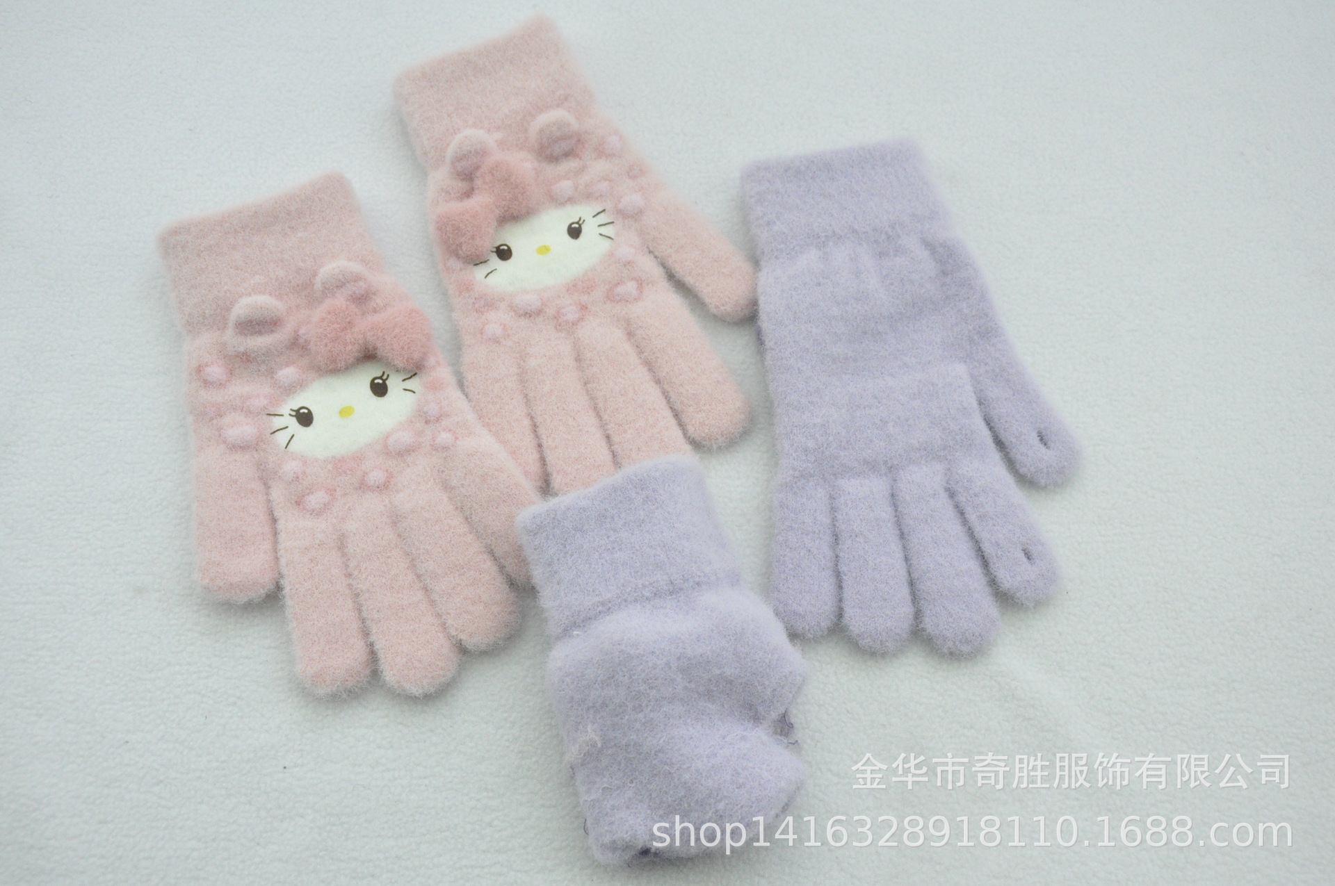 新款 加绒加厚女士可爱小猫咪提花针织手套骑车防风学生触屏手套详情5