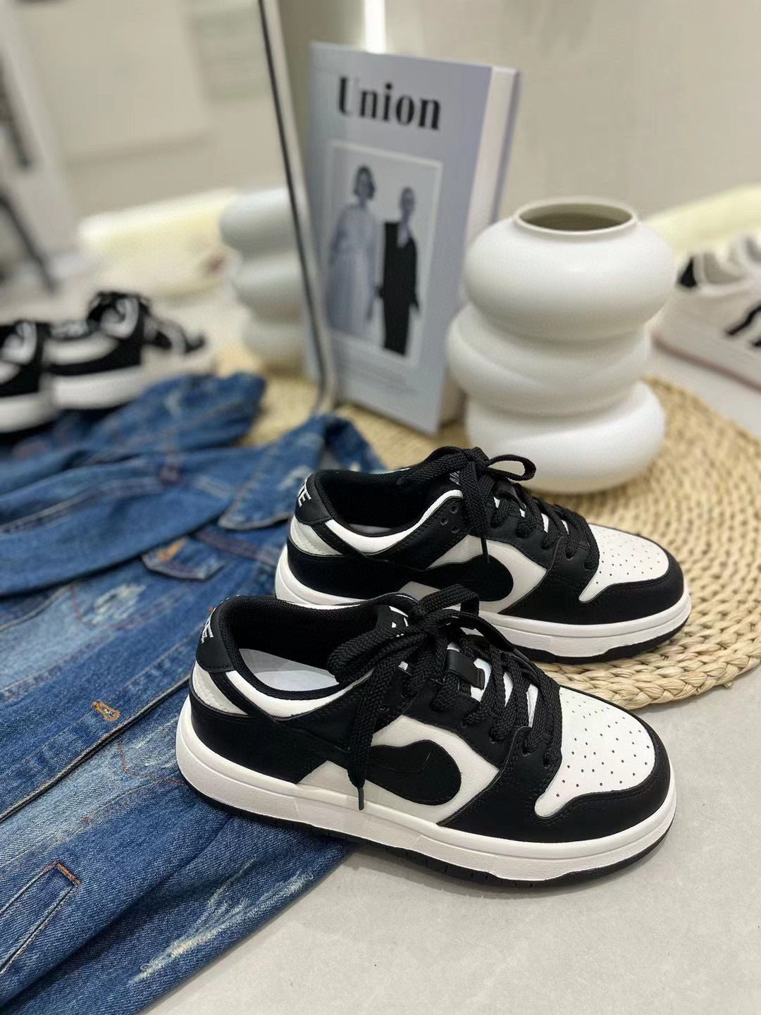 2024黑白色厚底真皮熊猫勾勾鞋女新款小白鞋云朵鞋休闲单鞋运动板详情15