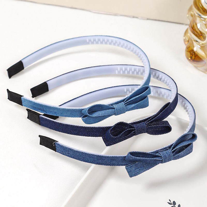 韩版牛仔发饰甜酷风蝴蝶结发箍儿童布艺压发卡带齿防滑少女头箍详情5