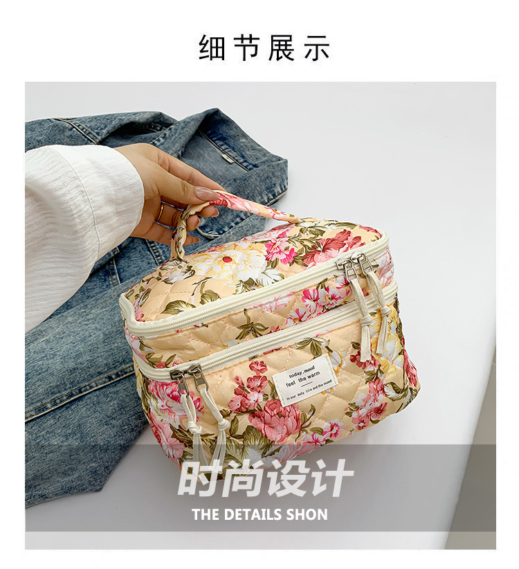 新款碎花化妆包大容量高级感化妆品收纳包便携旅行洗漱包手拿包详情6