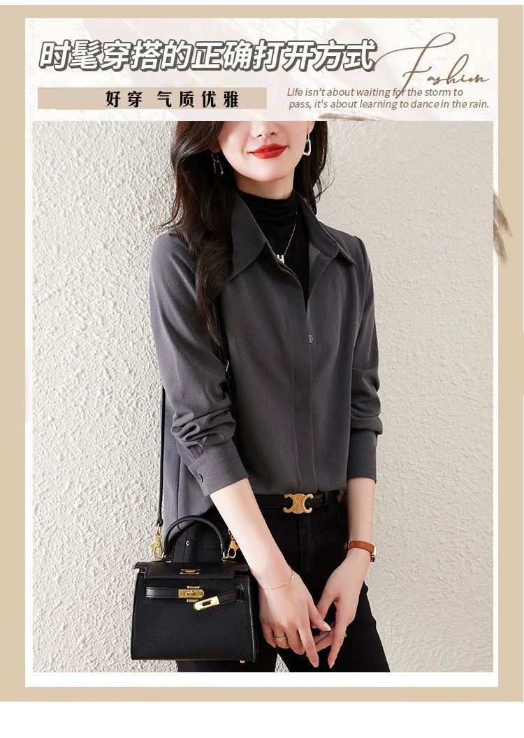 This is a new retro Hong Kong-style high-quality shirt with a thick long-sleeved design and a unique style for women in the autumn and winter of 2025 pic 2