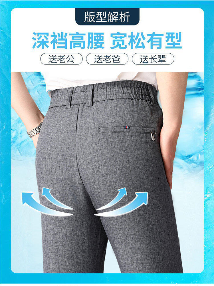 ZM一件代发不断货亚麻松紧裤男士休闲裤宽松直筒长裤男商务爸爸裤详情2