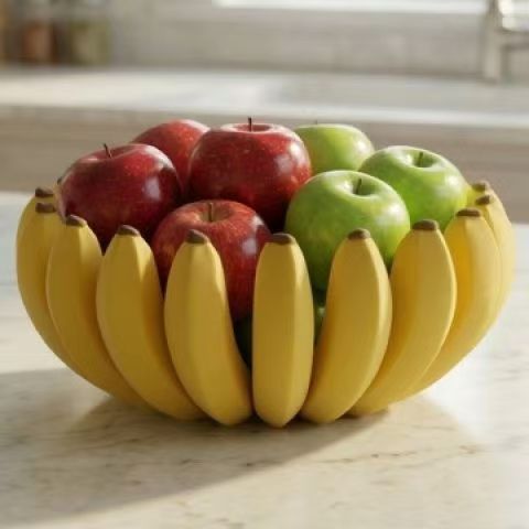 Yellow banana-shaped fruit basket, hand-held vegetable basket, storage box, bamboo storage basket, kitchen plastic basket, organizing and storage supplies pic 2