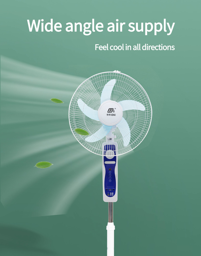 Factory direct sales 16-inch floor-standing electric fan, high-power vertical oscillating solar fan with remote control and speaker pic 9