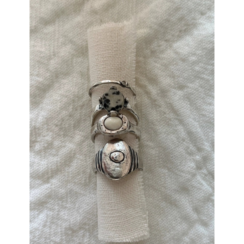 韩系小众设计mars手工复古做旧天然斑点石戒指简约百搭叠戴奶牛戒详情5