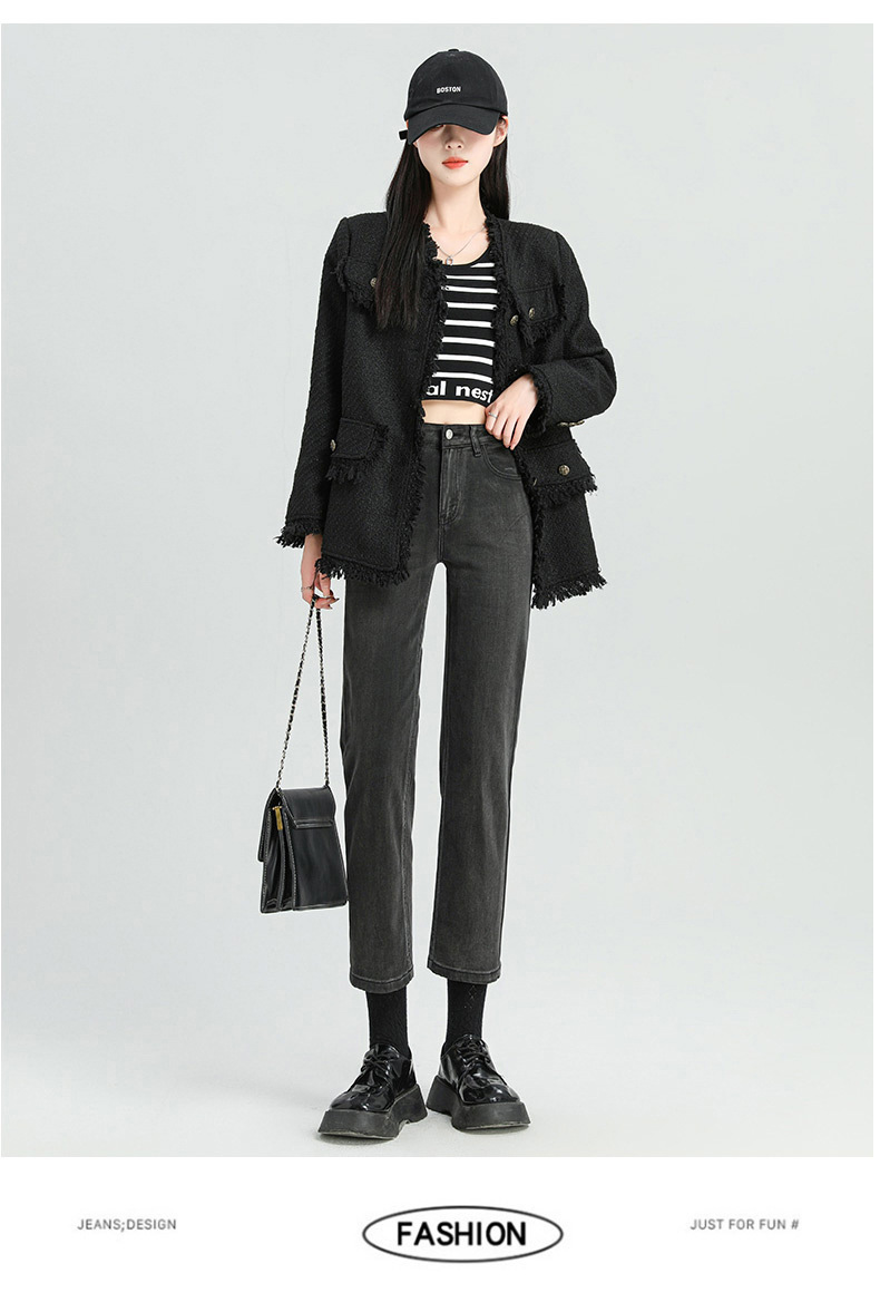 爆款超柔高腰小直筒牛仔裤女2024春季弹力黑色修身窄版烟管法棍裤详情26