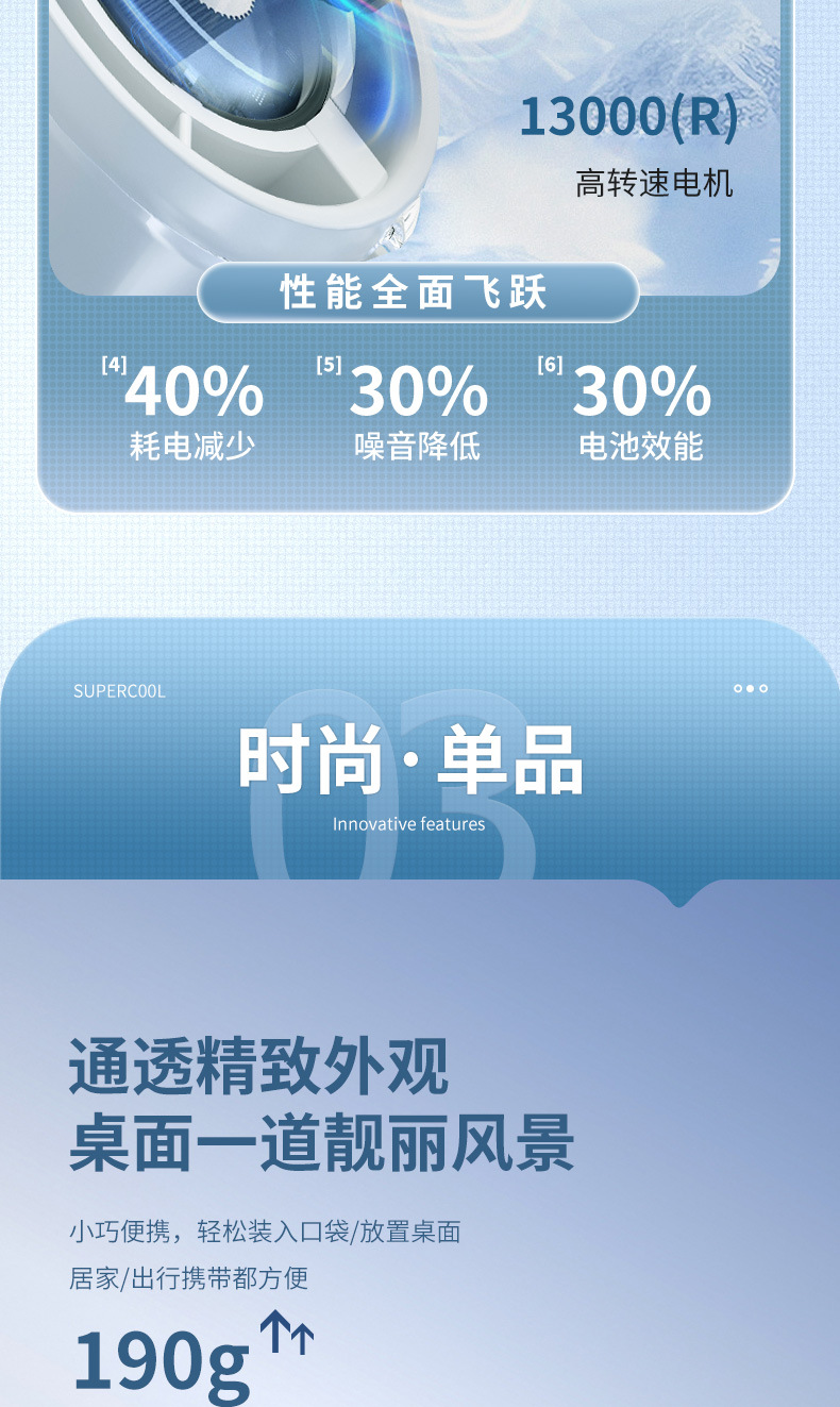 人与物2025新款手持制冷小风扇usb充电照明折叠暴力涡轮高速风扇详情34