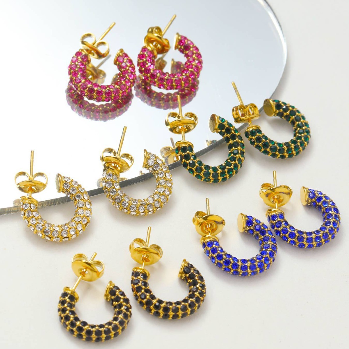 Wholesale of new gold-plated earrings, seven-color full diamond ear rings and earrings, high-end jewelry that are popular on Instagram in Europe and America pic 2