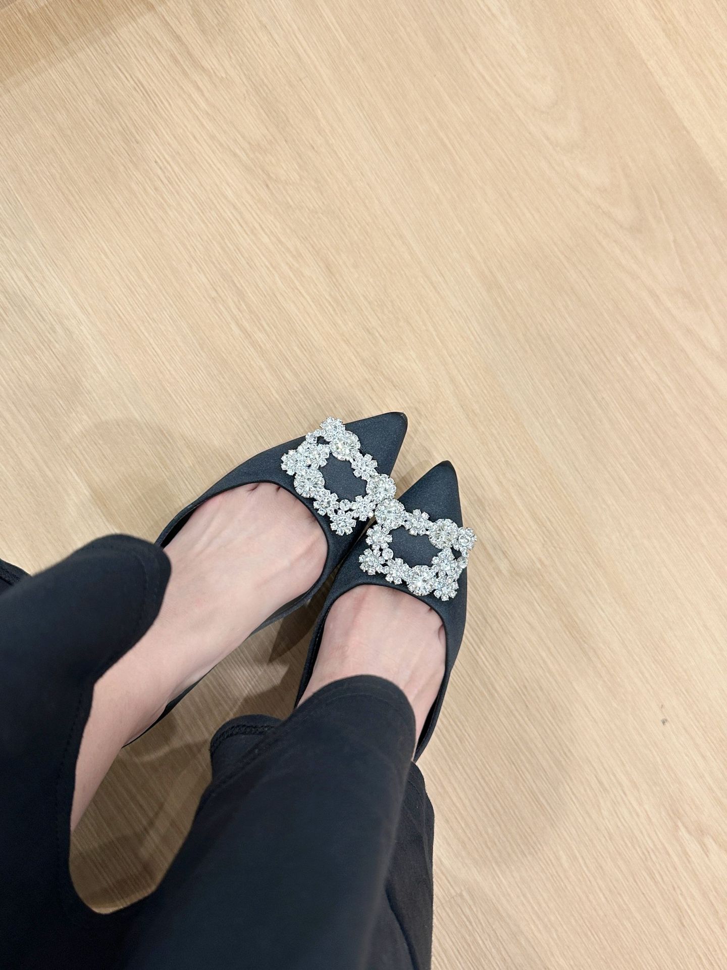 增高5cm气质雪花钻方扣尖头缎面法式浅口单鞋婚鞋气质通勤鞋详情16