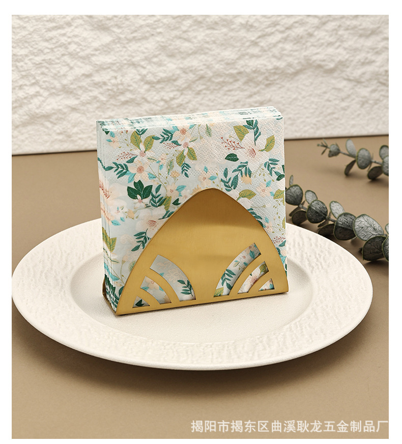 ins金色三角形不锈钢纸巾架 西餐厅咖啡厅酒店餐桌夹纸金属餐巾座详情3