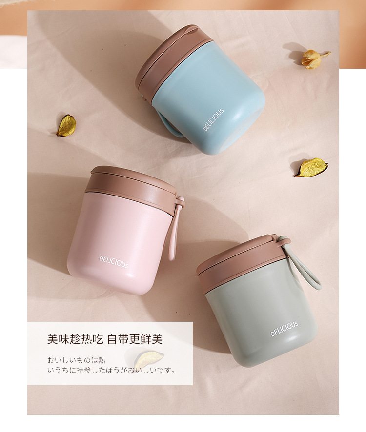 Wholesale 304 stainless steel insulated cups, student breakfast cups, office workers with handle spoons, sealed soup cups, large-bellied cups pic 9