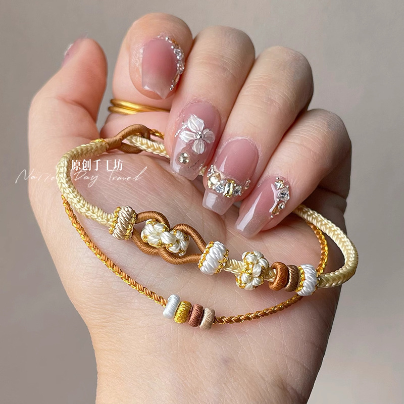 曼家卡龙同款美拉德手绳双层款编绳手链桃花圈股线八股辫编织爆款详情3