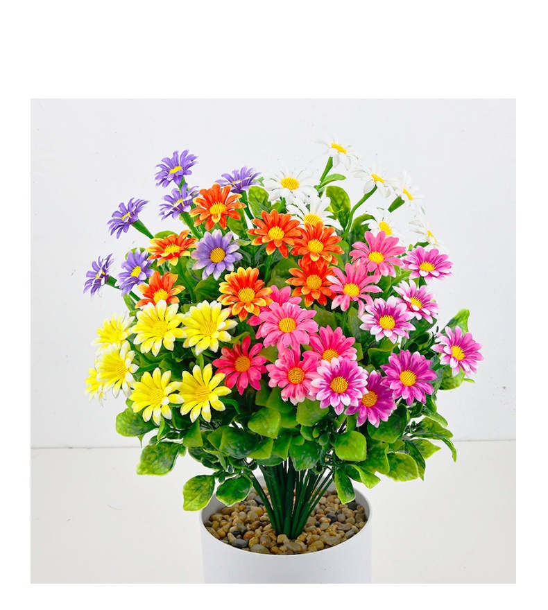 跨境爆款防真小雏菊塑料花菠菜叶洋甘菊户外庭院花园窗台装饰仿真花礼盒办公文化园艺用品详情1