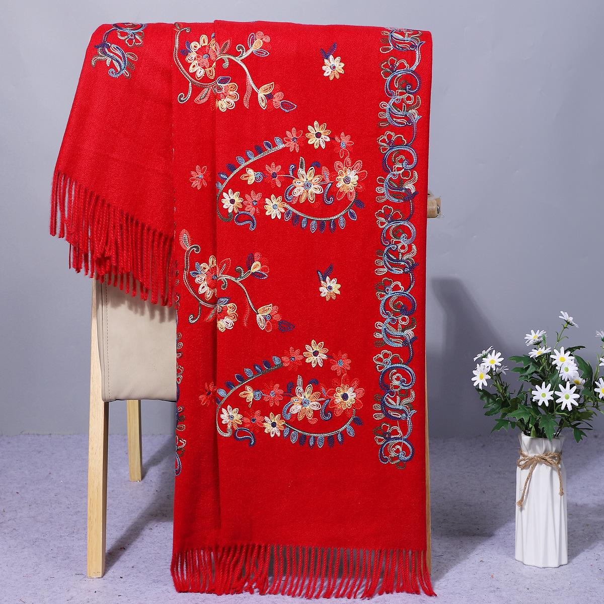 Yunnan Chinese style embroidery scarf for women autumn and winter, ethnic style cashmere Suzhou embroidery thickened warm shawl, dual-purpose pic 15