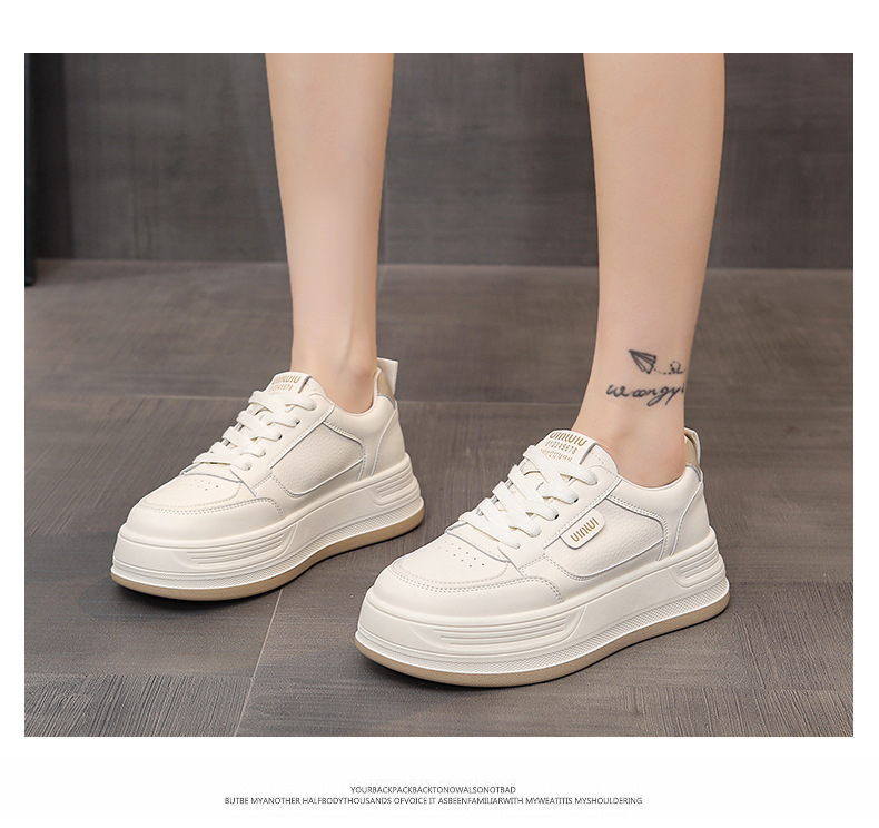 Top layer cowhide thick-soled white sneakers for women, 2025 new autumn shoes, versatile casual sports single shoes for women pic 10