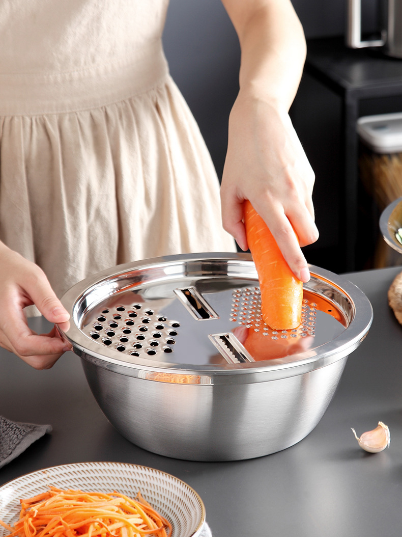 不锈钢刨丝器沥水盆 多功能洗米碗 刨丝盆创意厨房刨丝盆详情18