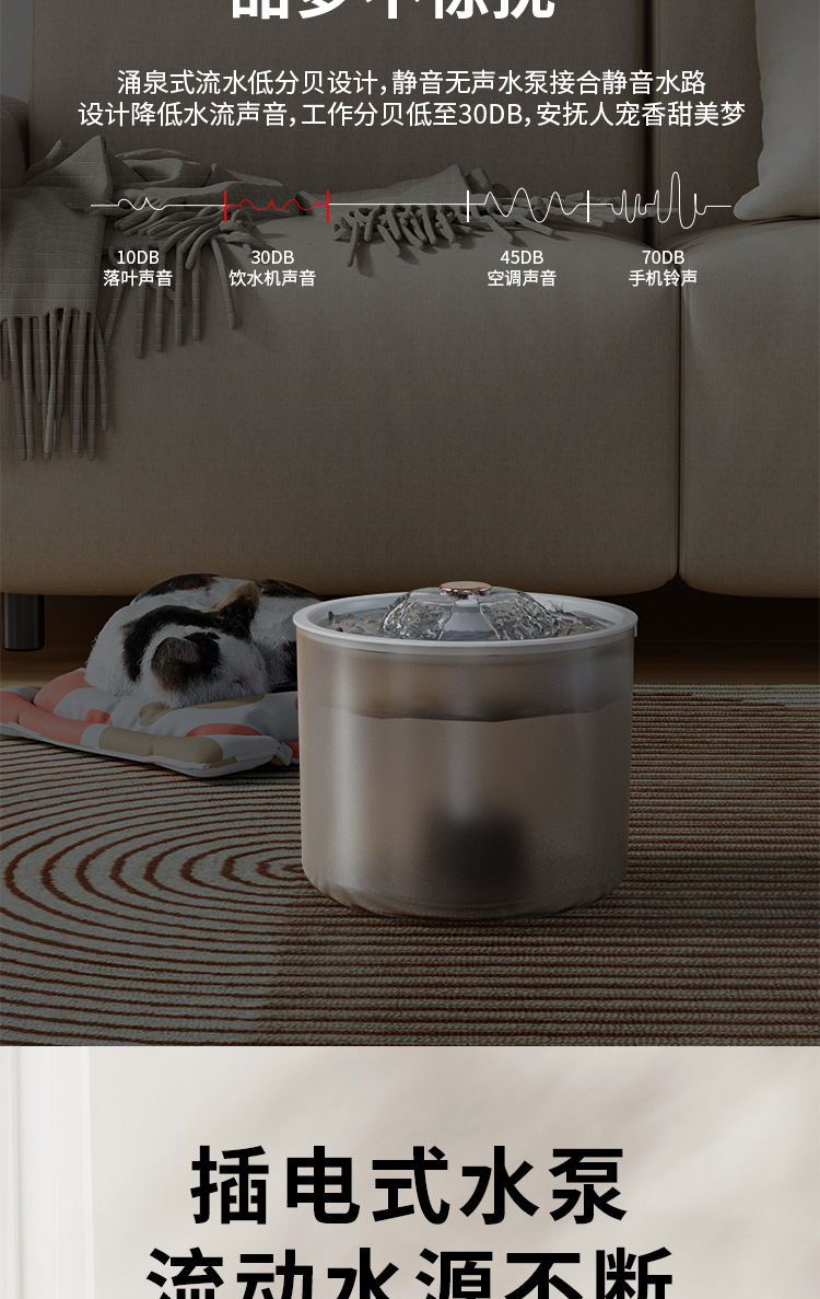 宠物猫咪自动饮水机 1.8L大容量自动循环过滤饮水器活水猫狗喂水详情5