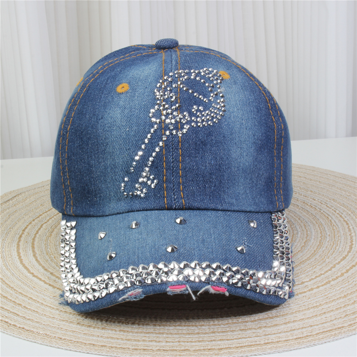 2024新款女士水钻镶钻牛仔布时尚洋气鸭舌帽休闲显脸小成人棒球帽详情34