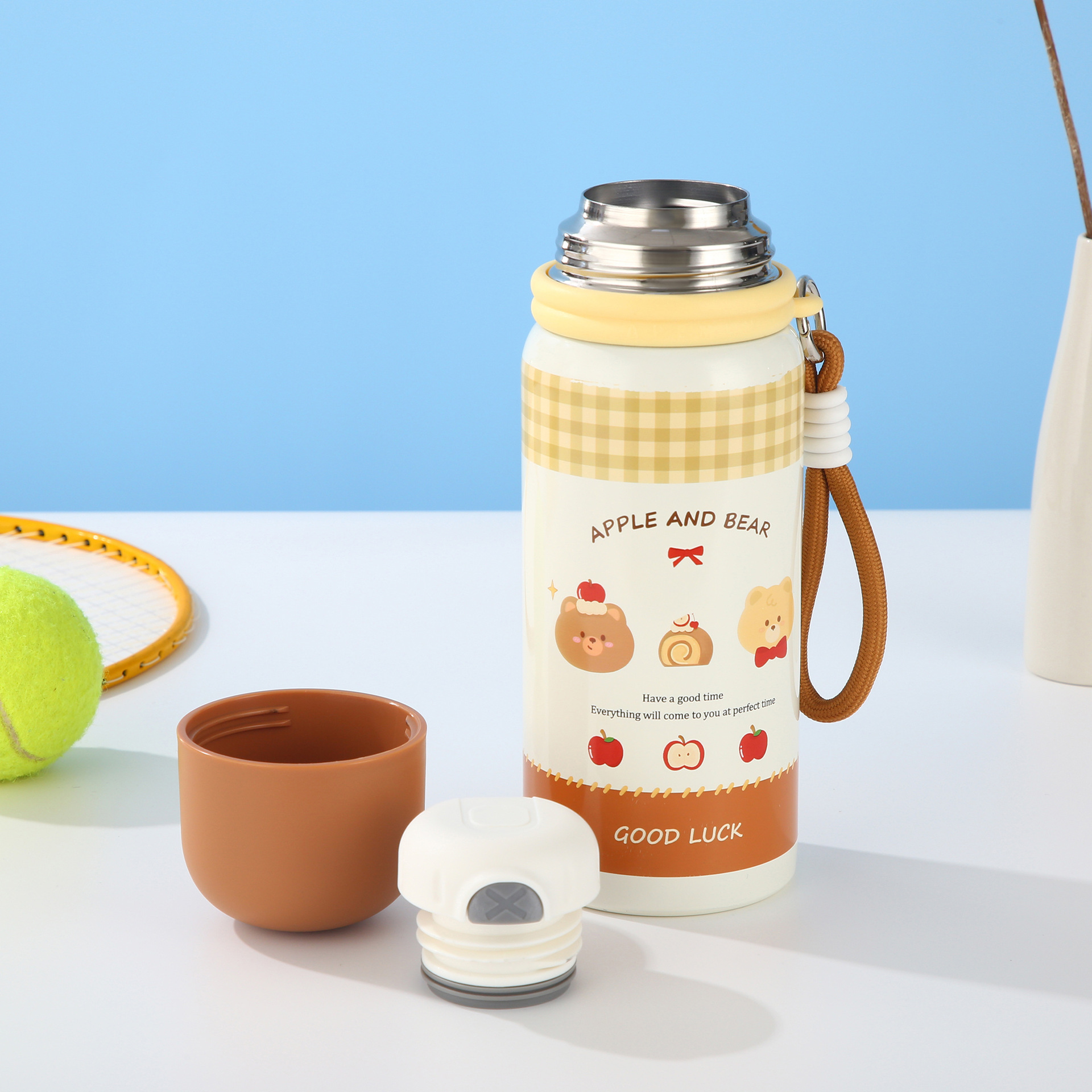 High appearance level 316 stainless steel insulated cup cartoon portable water cup with a carrying rope, cute outdoor large-capacity travel cup pic 7