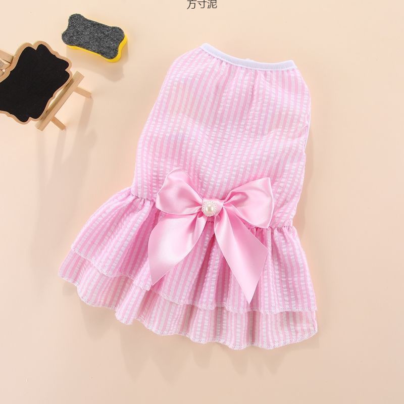 竖条纹蝴蝶裙子宠物猫咪狗狗春夏薄款法斗柯基泰迪博美比衣服春厂详情7