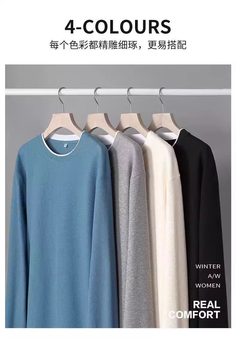 华夫格男士卫衣春秋季潮ins灰色圆领秋装打底衫上衣潮牌休闲加绒详情3