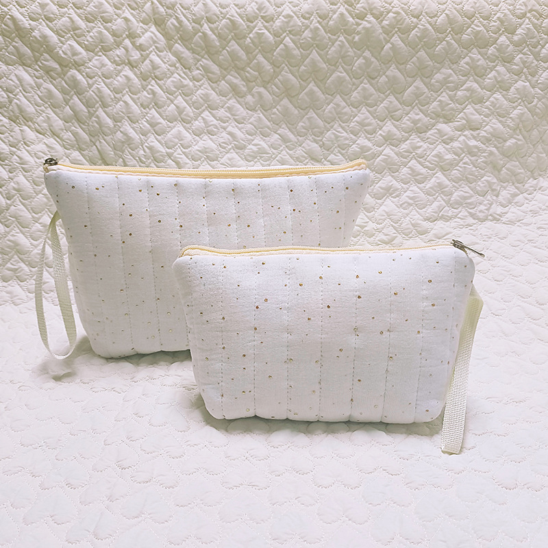 跨境新款两件套字母化妆包时尚清新收纳袋绗缝条纹洗漱包旅行包包详情4