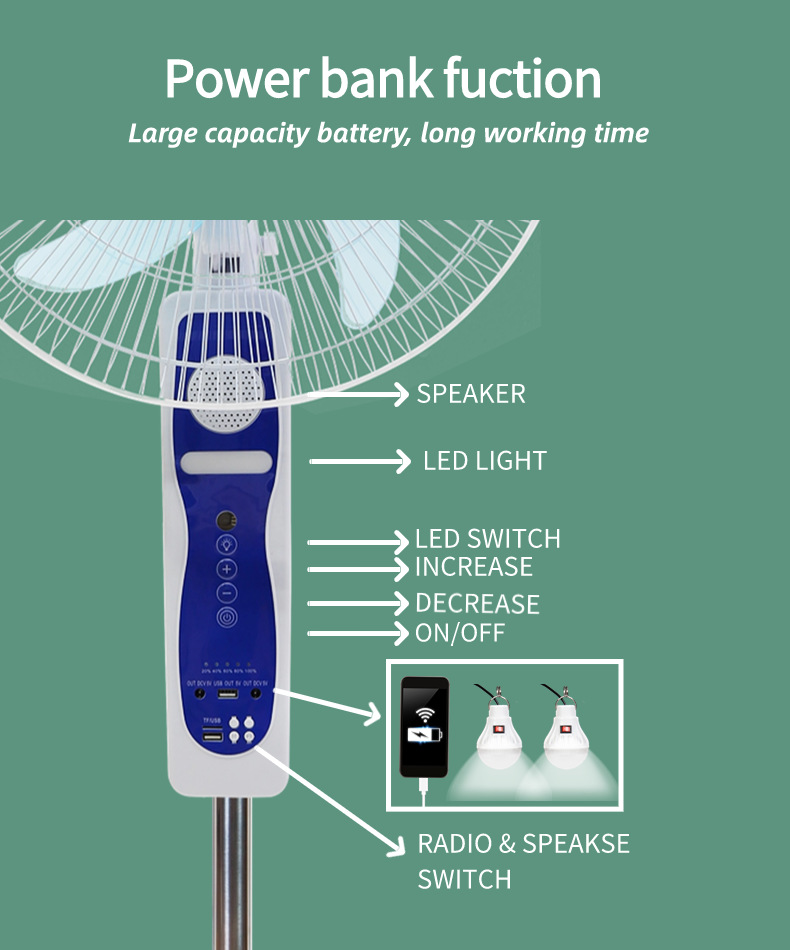 Zhongshan manufacturer cross-border exclusive supply 18-inch solar floor fans with long battery life, strong wind force, camping charging fans and electric fans pic 2