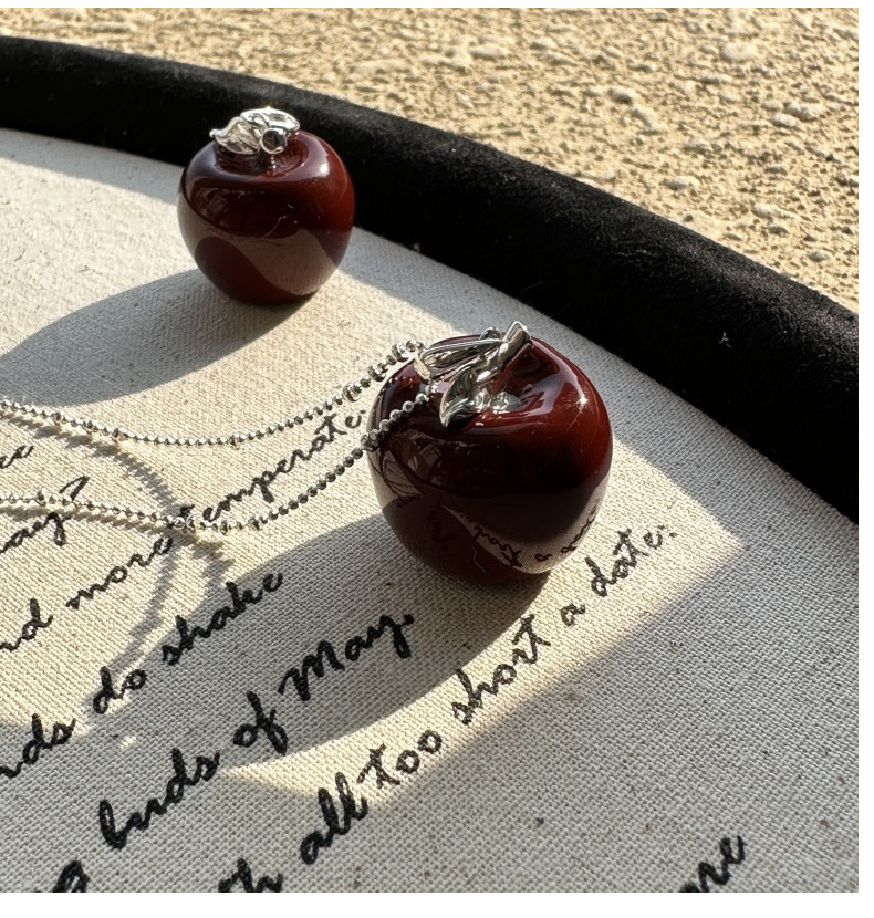 S925 sterling silver niche design Angolan red apple pendant necklace, simple and fashionable, safe and sound sweater chain pic 8