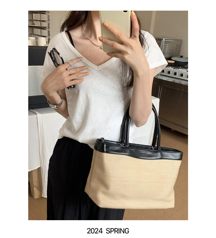 简约百搭V领纯色休闲短袖T恤女2024夏季新款轻薄透气宽松显瘦上衣详情9