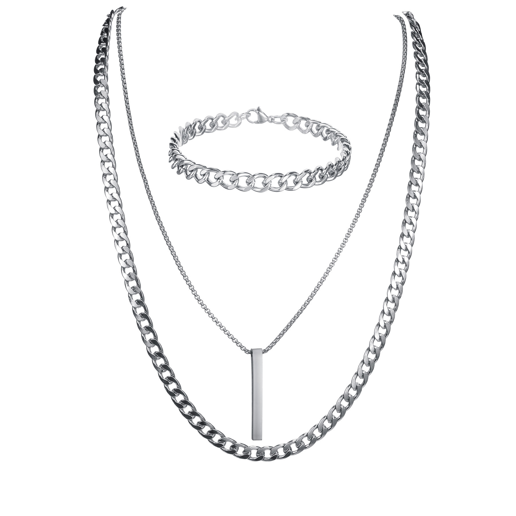 A new set of three-piece titanium steel necklaces with a neutral hip-hop style from Europe and America, a cross-border bestseller from Shein pic 4