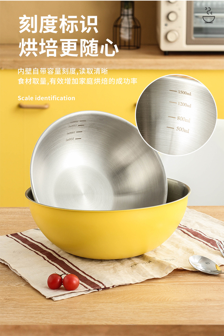 Factory direct sales of Korean-style salad bowls, stainless steel household salad bowls with scales, washbasins, baking and egg-beating cooking basins pic 8