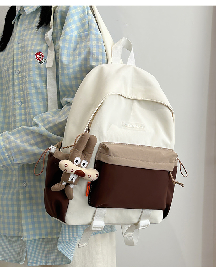 跨境新款学院风百搭双肩包初高中学生上课书包撞色洋气轻便双背包详情7