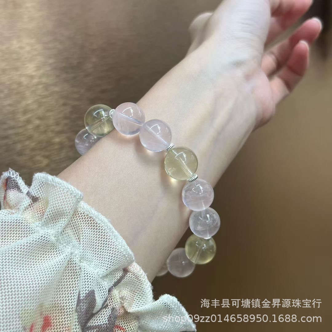 天然柠檬晶搭配星光粉水晶手串黄水晶招财原创设计手链轻奢直播款详情2