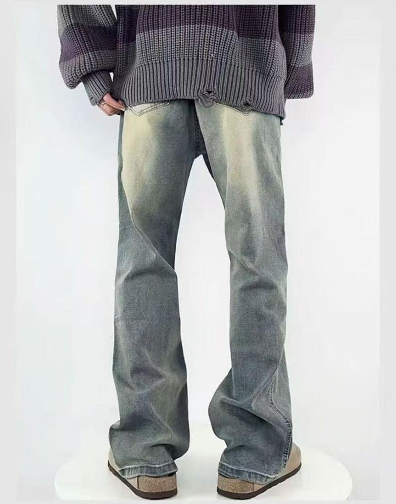 American washed, slightly flared men's loose fashion brand releases a new spring collection of retro curved semi-elastic casual jeans pic 26