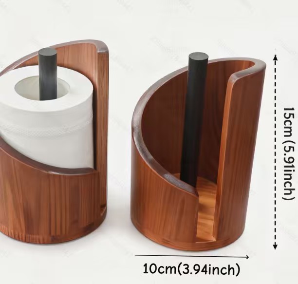 Cross-border new products: Wooden kitchen toilet paper roll rack, solid wood desktop tissue paper rack, toilet paper storage rack, home and office decoration pic 1