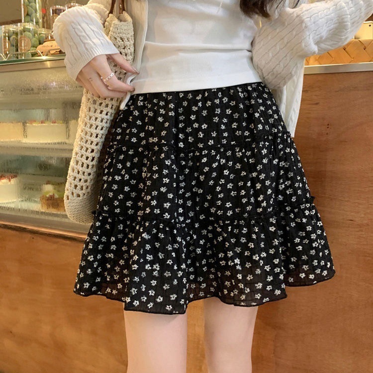 碎花复古甜美半身裙蛋糕2025春夏高腰小个子显瘦黑色蓬蓬短裙详情3