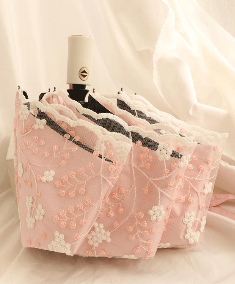 刺绣双层黑胶防晒少女心蕾丝全自动防紫外线晴雨两用遮阳太阳伞详情21