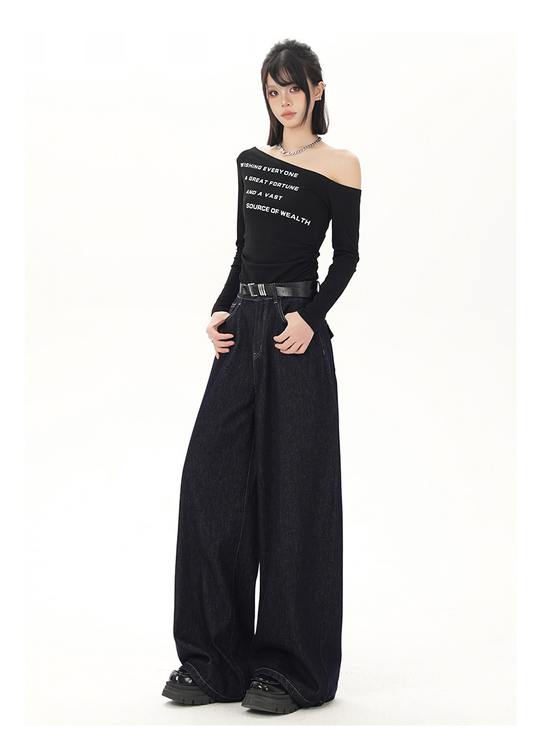 Low-waisted wide-leg natural-color jeans for women 2025 autumn/winter new style American retro drape and laid-back straight-leg casual trousers pic 15