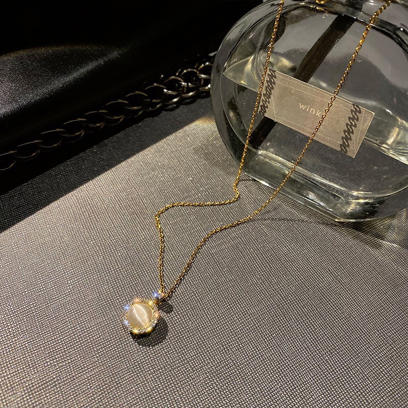 可旋转猫眼石项链女轻奢设计钛钢项链高级感吊坠小香风锆石吊坠小众饰品详情3