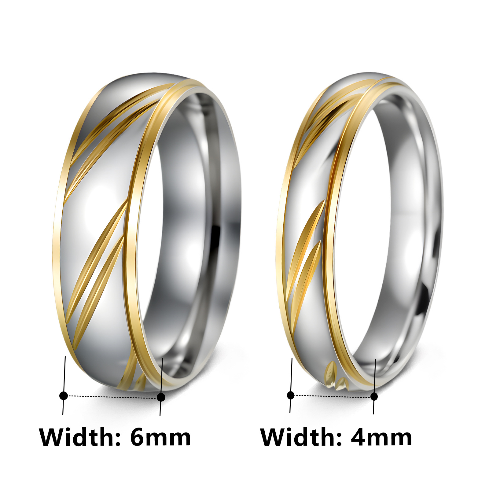 Cross-border stainless steel couple rings, golden diagonal diamond-encrusted rings, European and American fashionable wedding rings for men and women pic 2