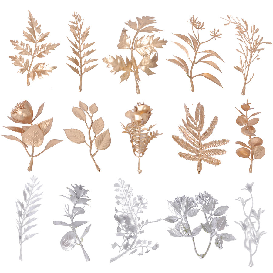 复古植物配件仿真金色叶子手工插花配件节日装饰仿真花跨境代发详情1