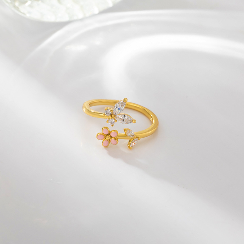 柏伶饰品新款轻奢五叶花戒指式锆石高级感个性指环戒简约气质饰品详情6