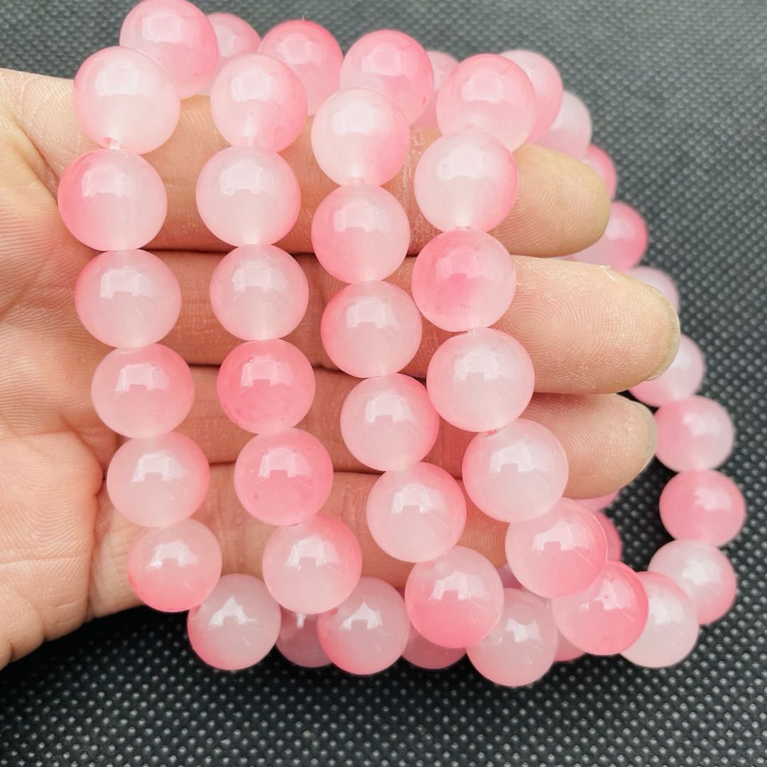 A simple and fresh peach-pink glass bracelet with 12MM beads, a versatile and fashionable bracelet for both men and women, a popular live-streaming accessory gift pic 11