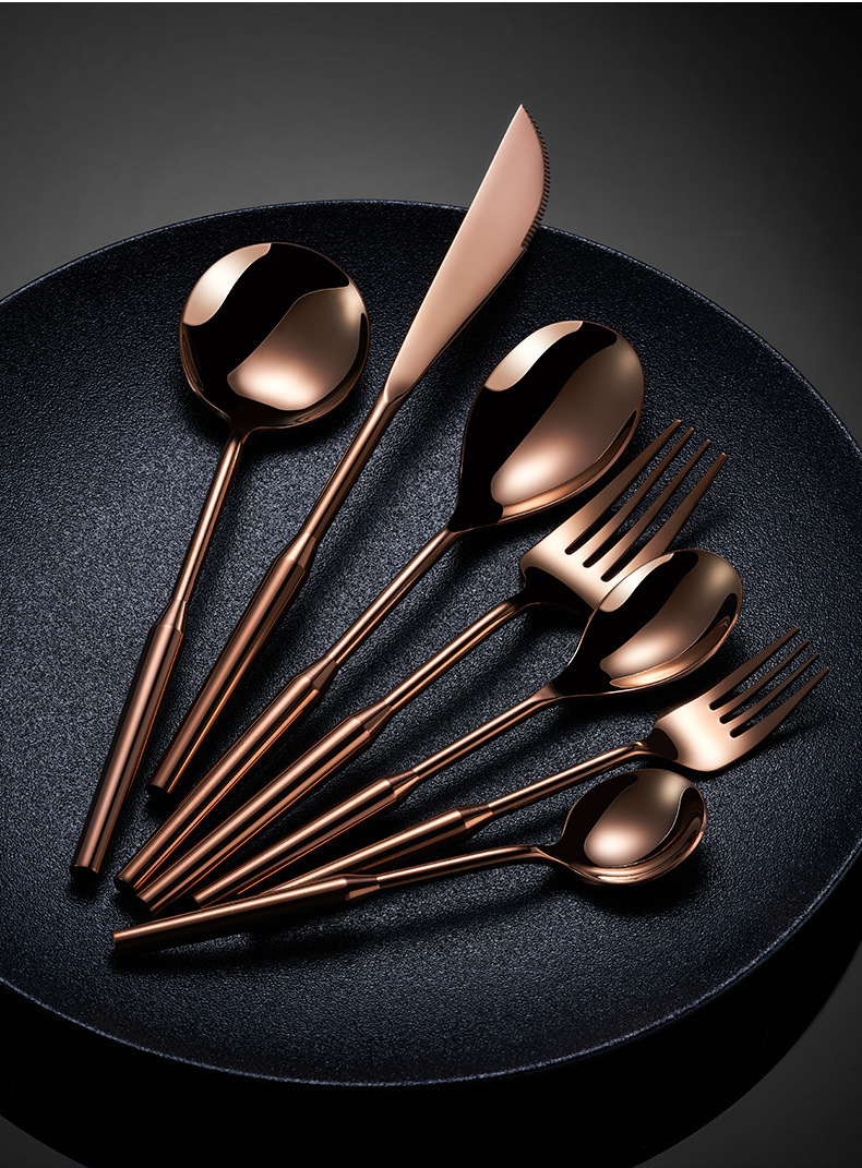 304不锈钢北欧式西餐牛排刀叉勺餐具复古圆柄汤勺甜品叉勺子批发详情16