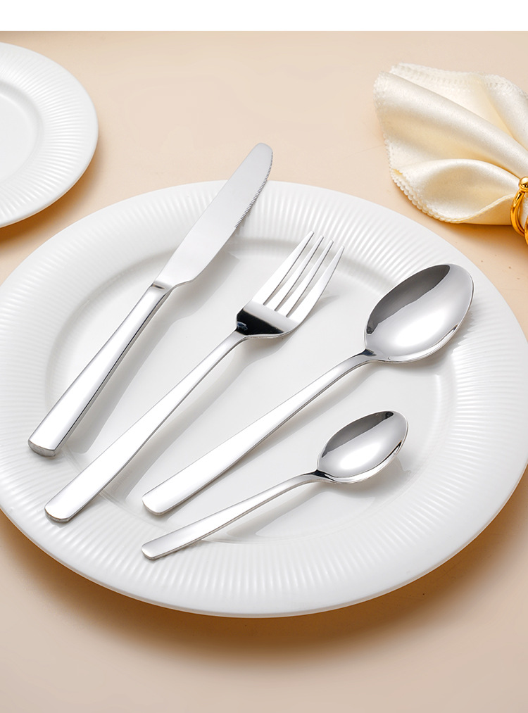 不锈钢牛排刀叉勺光身方柄甜品勺西餐具套装酒店勺子叉子厂家批发详情8