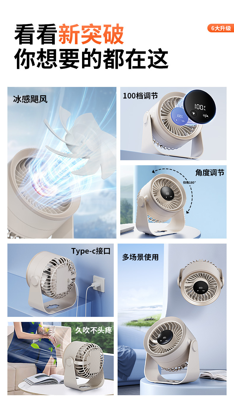 2025新款循环桌面风扇小型家用静音办公室小风扇usb充迷你电风扇M141详情3
