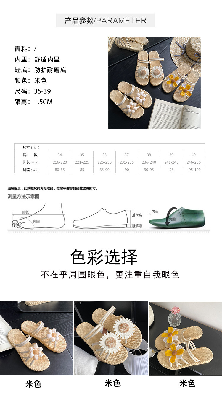 新款时尚花朵女鞋夏季草编拖鞋民族风罗马鞋沙滩一字拖两穿鞋凉鞋详情2