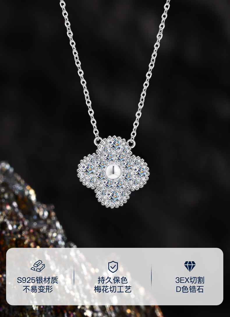 Cross-border clover light luxury fashion five-color necklace, high-end light luxury pendant, fashionable pure silver temperament collarbone chain pic 1
